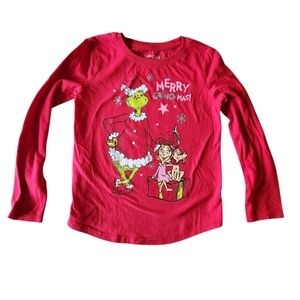 Jumping Beans Girls' Dr. Seuss Merry Grinchmas Long Sleeve Shirt Size 6 Red